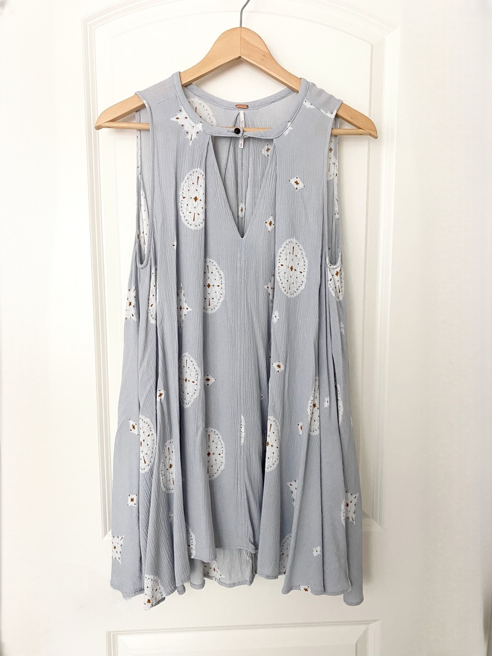 Free People Boho Mini Dress Tunic Sleeveless Gauze Geometric Print Small